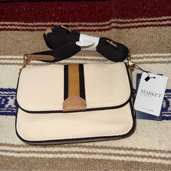 Market by Monica Handbags - Market by Monica Coated Canvas Cream and Black Crossbody Bag